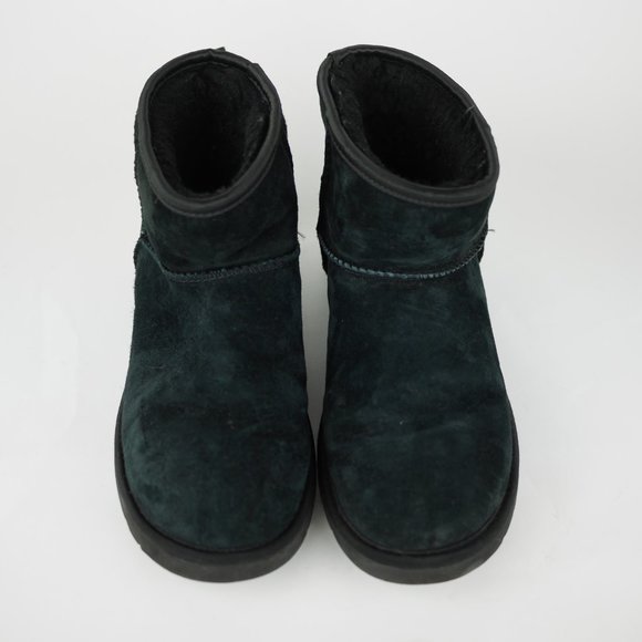 UGG Australia Women's 7 Black Leather Boots Short Ankle Fleece Crystal Studded - Picture 6 of 11